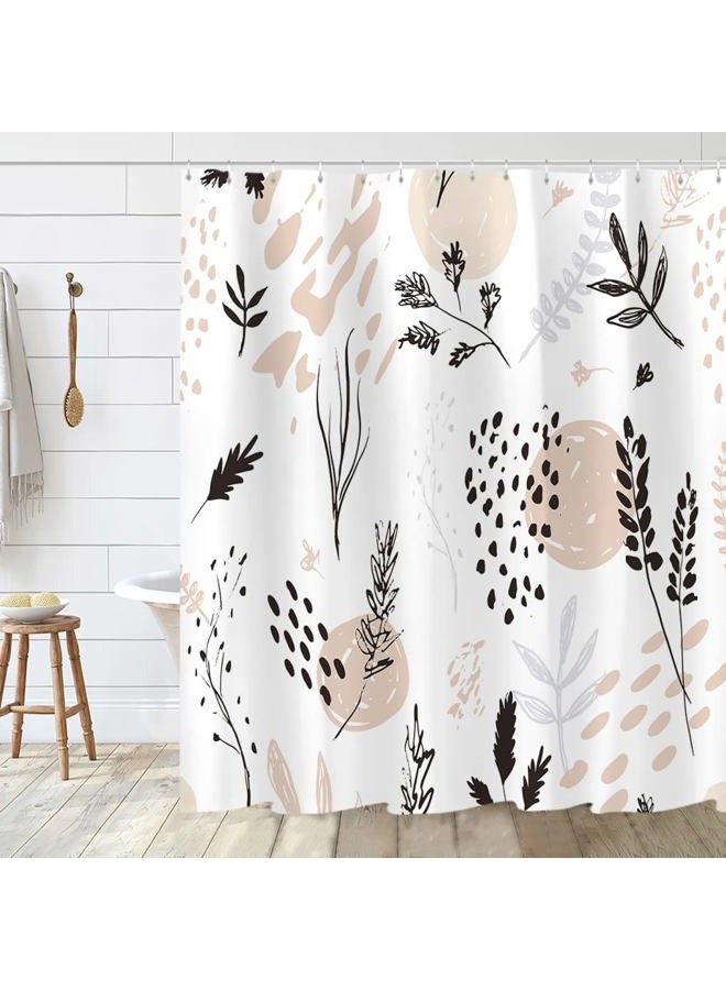 Tititex Abstract Botanical Brown Floral Shower Curtain Sets 70 X 70 Inch, Black Beige Leaves Branches Plants Colorful Bathroom Decoration Waterproof Fabric with 12 Hooks - Image 3