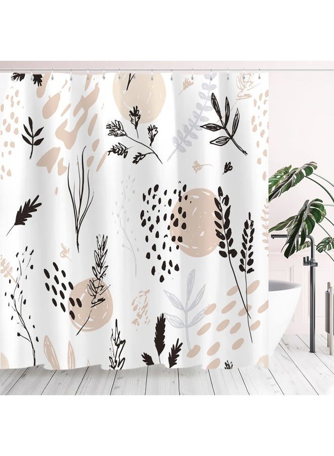 Tititex Abstract Botanical Brown Floral Shower Curtain Sets 70 X 70 Inch, Black Beige Leaves Branches Plants Colorful Bathroom Decoration Waterproof Fabric with 12 Hooks - Image 2