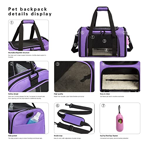 ROSEBB Cat Carrier Dog Carrier Pet Carrier Cat Bags for Small Medium Cats Dogs Puppies of 15 Lbs,of Airline Approved Small Dog Bag Soft Sided,Collapsible Travel Puppy Carrier (Large, Purple) - Image 3
