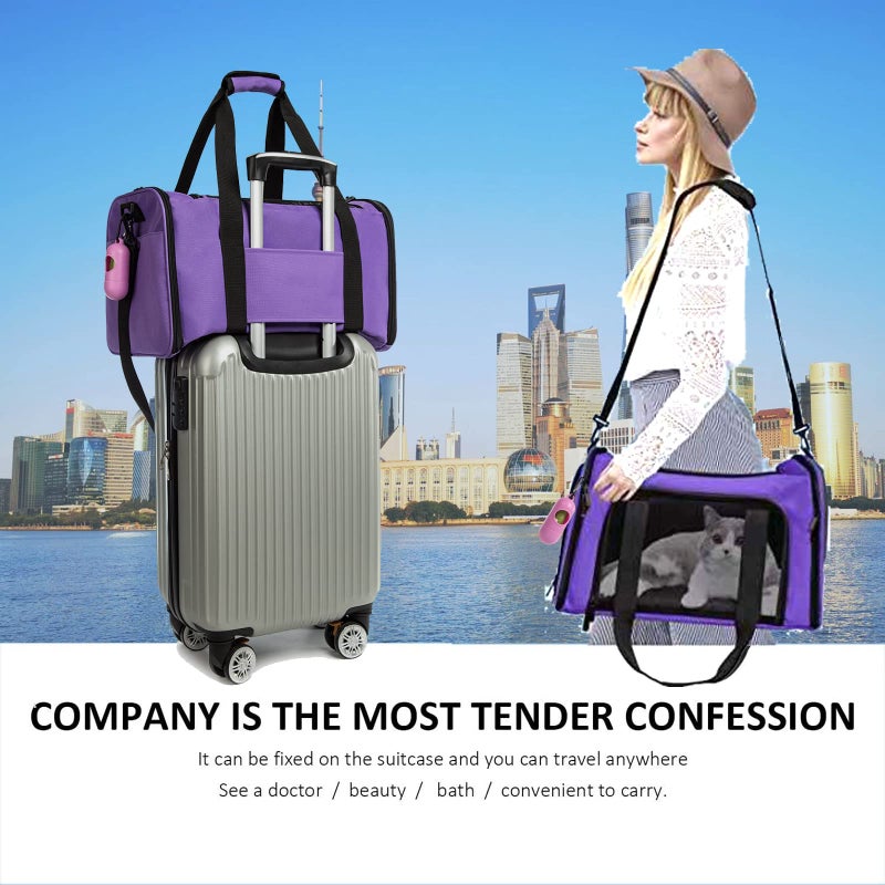 ROSEBB Cat Carrier Dog Carrier Pet Carrier Cat Bags for Small Medium Cats Dogs Puppies of 15 Lbs,of Airline Approved Small Dog Bag Soft Sided,Collapsible Travel Puppy Carrier (Large, Purple) - Image 5