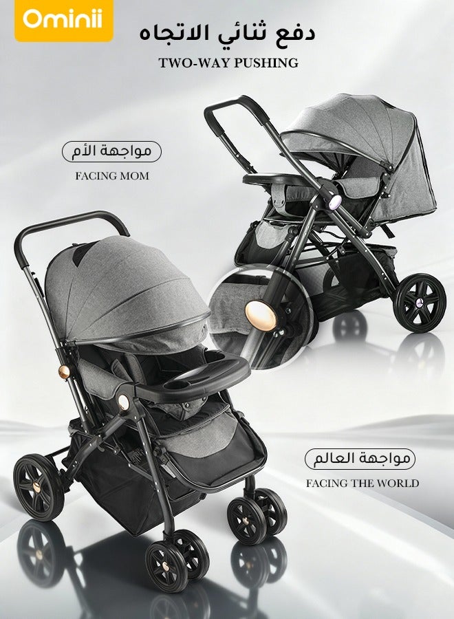 أوميني عربة أطفال فاخرة، قابلة للعكس مع صينية طعام، مقصورة مريحة طويلة 94 سم، عجلات كبيرة مستقرة، طي بقدم واحدة، دعم لطيف لكل رحلة أنيقة - Image 3