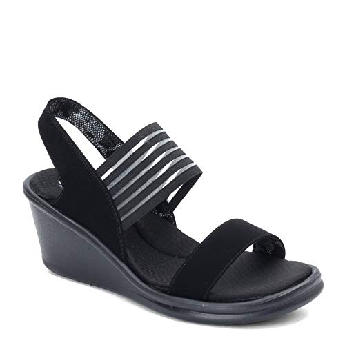 SKECHERS صندل سكيشرز كالي النسائي رمبلرز-ساي فاي بكعب عريض، أسود، 11 W US - Image 1
