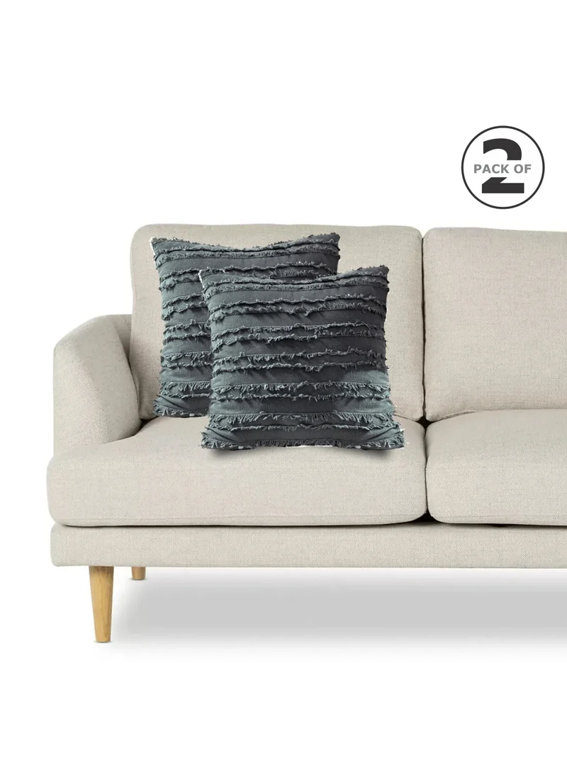 Donetella 2 Piece Embroidered Cushion Cover (45x45 cm) Without Filler Grey