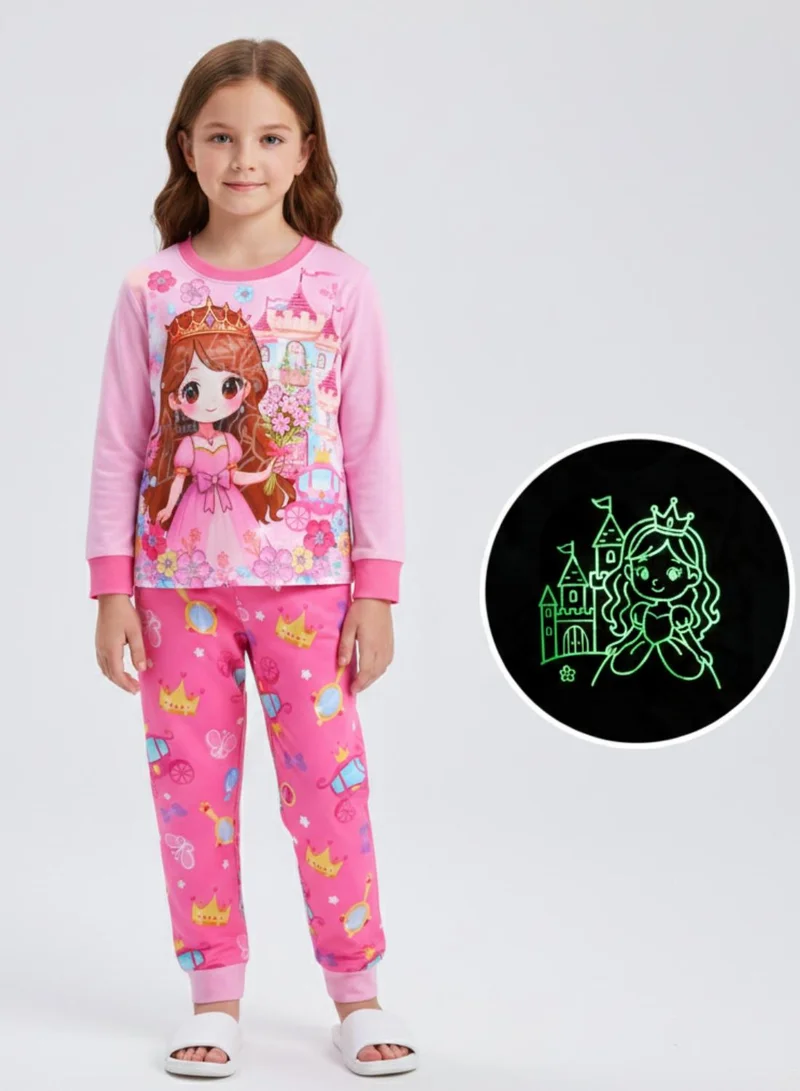 babyqlo Glow Princess Castle Girls Cotton Pajama Night Set