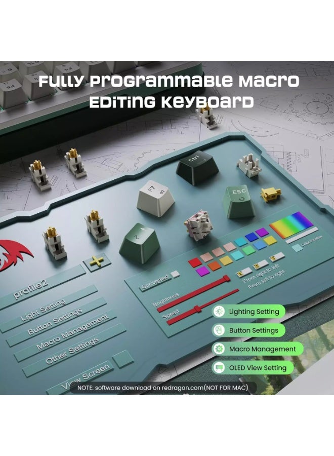 ريدراجون لوحة مفاتيح الألعاب الميكانيكية اللاسلكية K708 Pro - مزودة بحشية وإضاءة خلفية RGB، 81 مفتاحًا قابلًا للتخصيص، 3 أوضاع (2.4 جيجاهرتز/بلوتوث/USB)، مفاتيح قابلة للتبديل السريع ومزيتة مسبقًا، شاشة ومقبض تحكم - Image 5