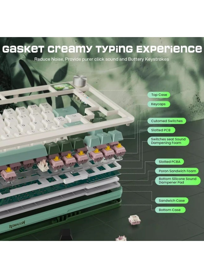 ريدراجون لوحة مفاتيح الألعاب الميكانيكية اللاسلكية K708 Pro - مزودة بحشية وإضاءة خلفية RGB، 81 مفتاحًا قابلًا للتخصيص، 3 أوضاع (2.4 جيجاهرتز/بلوتوث/USB)، مفاتيح قابلة للتبديل السريع ومزيتة مسبقًا، شاشة ومقبض تحكم - Image 4