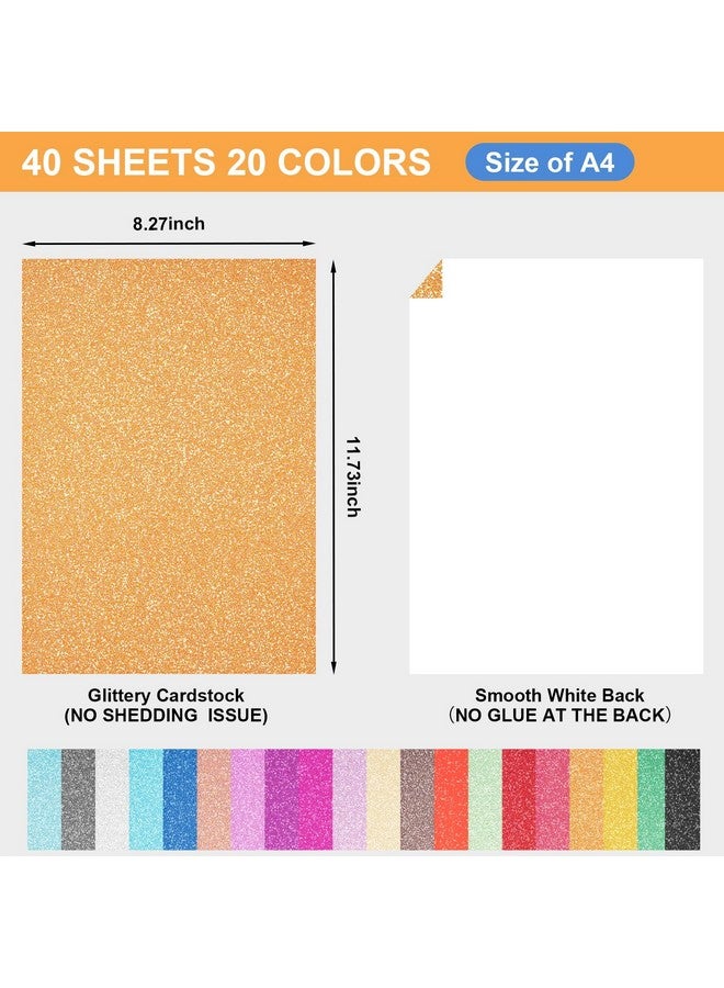 BetyBedy 40 Sheets 20 Colors Glitter Cardstock, BetyBedy Cricut Paper Cardstock, No-Shed Sparkly Glitter, A4 Glitter Paper for Arts and Crafts - Card Making, Scrapbooking, DIY Projects - Image 2