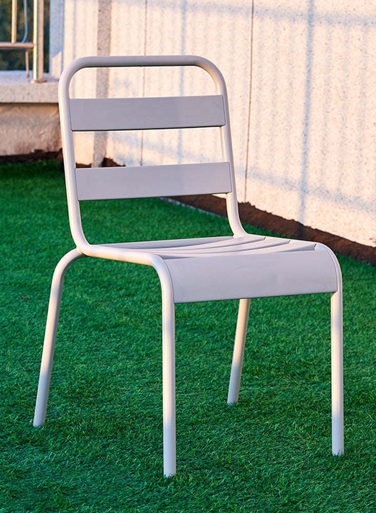 لاني كرسي معدني خارجي، مقاوم للماء، مقاوم للحرارة، حديقة الشرفة قابلة للتكديس كرسي بلا ذراع (قطعة واحدة رمادية) - Image 1