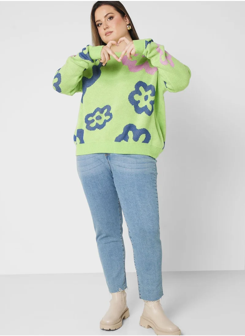 Ginger Plus Printed Crew Neck Sweater