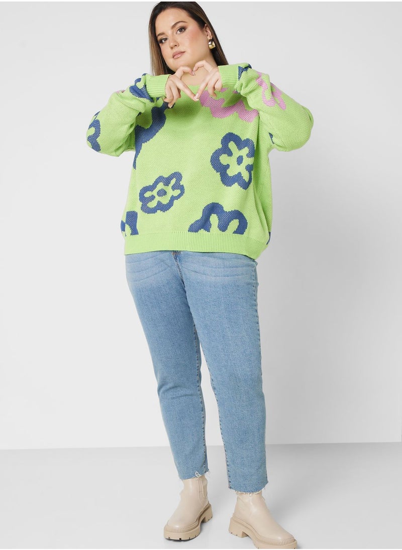 Ginger Plus - Printed Crew Neck Sweater - Image 1
