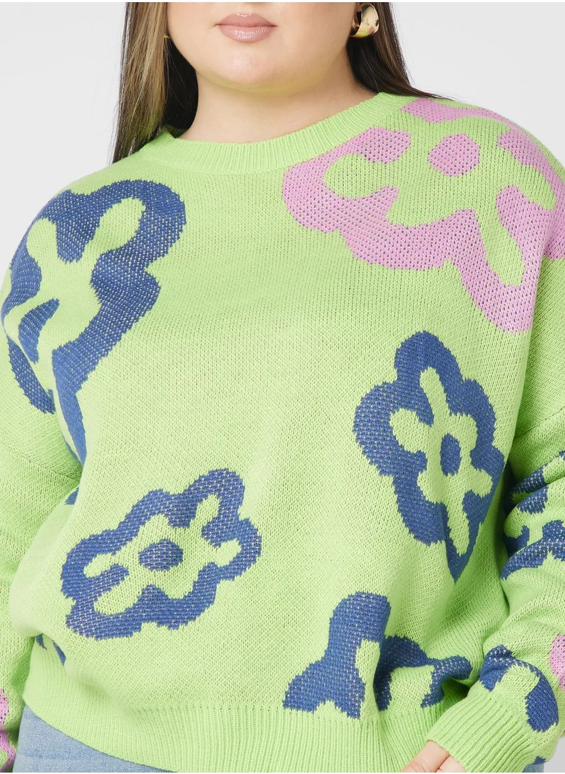 Ginger Plus Printed Crew Neck Sweater