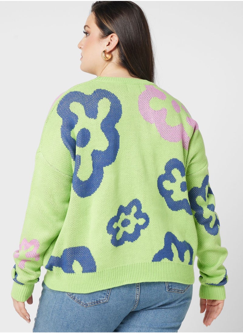 Ginger Plus - Printed Crew Neck Sweater - Image 1