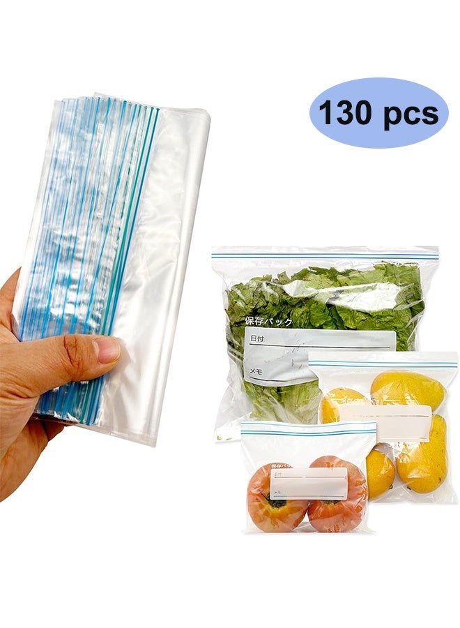 130 Packs Reusable Food Storage Bags, Freezer Ziplock Lunch Bags for Meats Meals, Vegetables, Fruits, Desserts, Snacks 20 Large/30 Medium/40 Small (Clear/White)  - Image 1