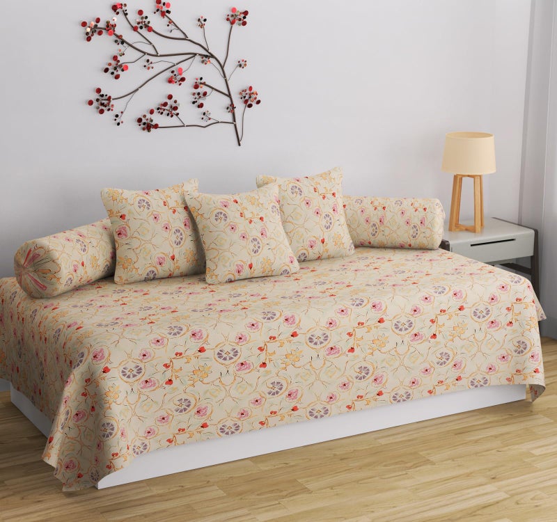 HIDECOR Super Soft Cotton diwan Set for Living Room, diwan Set Covers Cotton, diwan Set 6 Pieces One Single Bedsheet with 3 Cushion Cover,2 Bolster (White) - Image 1