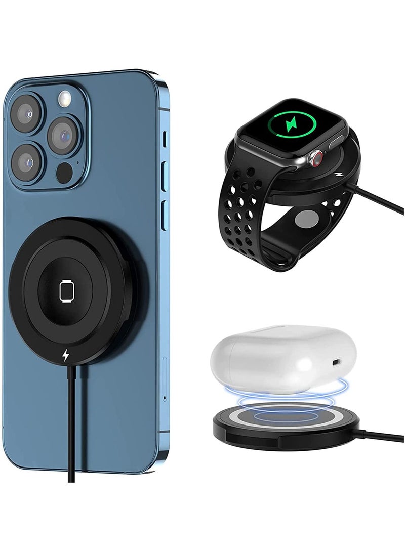 SYOSI Wireless Charger, 3 in 1 Mag Safe Wireless Charging Pad with USB C 3.28 FT Cable for iPhone 12/13 Series and Other Qi Phone, iWatch, and Airpods. - Image 1