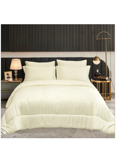 Donetella Comforter Set 4-Pcs Single Siaze(120 x 200 Cm) Damask Striped All Season Brushed Microfiber Single Bed Set With Down Alternative Filling,Off White