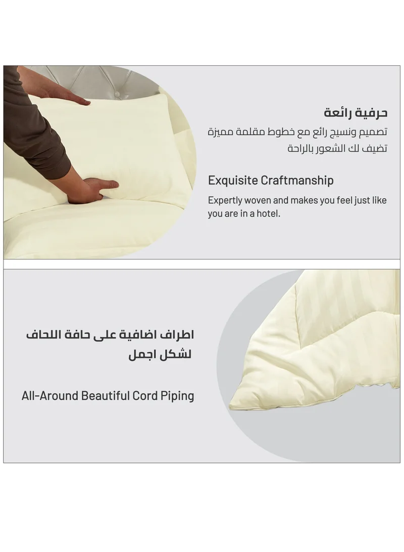 Donetella Comforter Set 4-Pcs Single Siaze(120 x 200 Cm) Damask Striped All Season Brushed Microfiber Single Bed Set With Down Alternative Filling,Off White