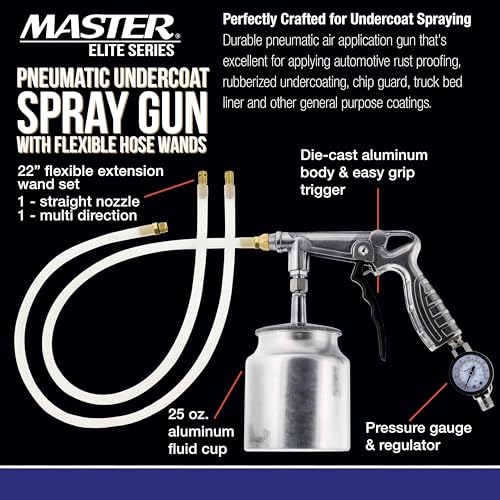 Master Airbrush Master Elite Air Rust Proofing and Undercoating Gun with Gauge & Suction Feed Cup, 2 Wands - 22" Long Flexible Extension Wand with Multi-Directional Nozzle - Spray Truck Bed Liner Rubberized Undercoat - Image 2