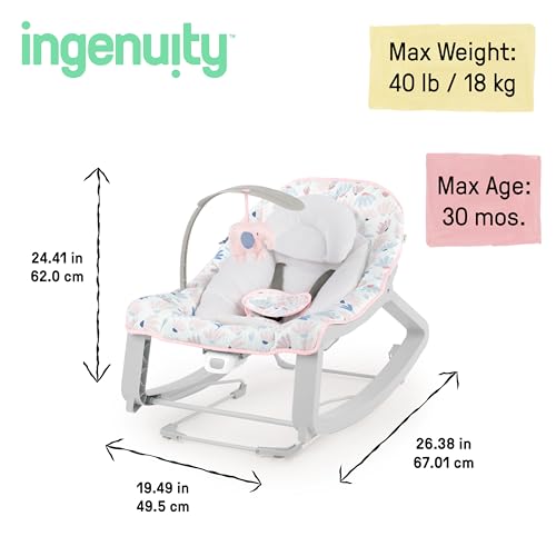 ingenuity إنجينيويتي كييب كوزي 3 في 1 كبر معي، مقعد هزاز للرضع والطفل الصغير، هزاز مع - شريط ألعاب، من 0-30 شهر حتى 40 رطل (بينك بيرست) - Image 3