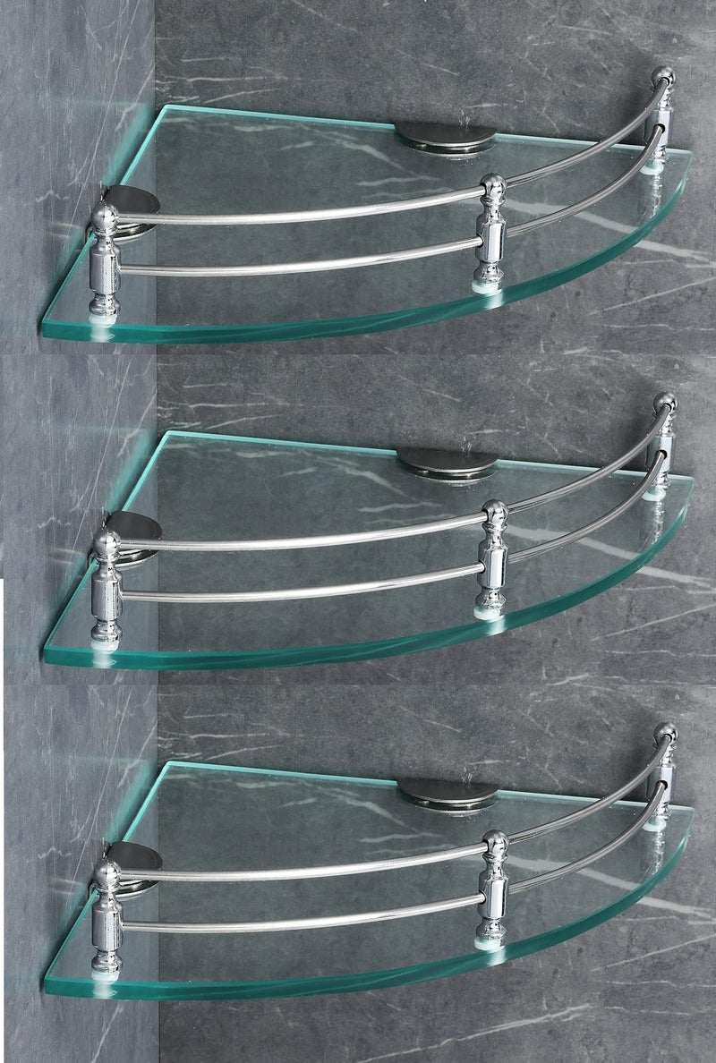 Epraiser 9 x 9 Inch Spacious Corner Glass Bathroom Shelf with Chrome Rail, Wall Mounted, Clear Tempered Glass Shelf/Rack Shelf (9x9 Inch, 1, Piece) - Image 2