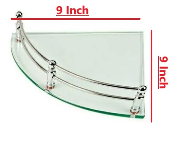 Epraiser 9 x 9 Inch Spacious Corner Glass Bathroom Shelf with Chrome Rail, Wall Mounted, Clear Tempered Glass Shelf/Rack Shelf (9x9 Inch, 1, Piece) - Image 5