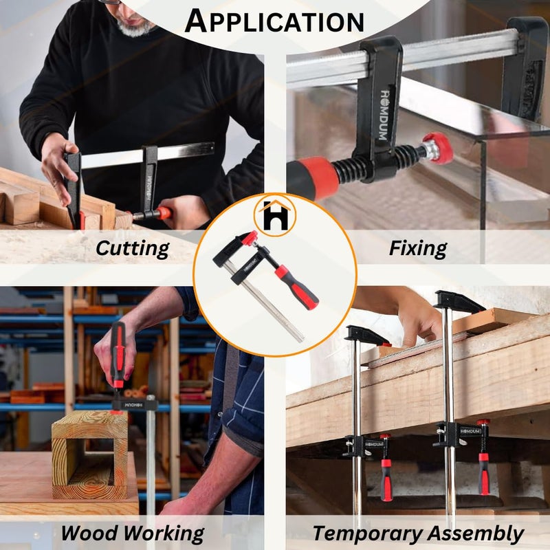 Homdum 6 inch Steel f clamp 150 x 50 mm F Clamp with Rubberized Handle and Surface Protection PVC Cover for Better Grip Metal F Clamps for Woodworking Glass and Welding Works - Image 4