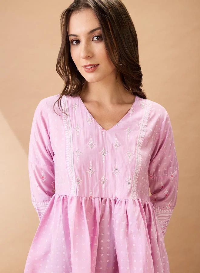 globus Globus Pink Ethnic Print Sequined Detail Tunic
