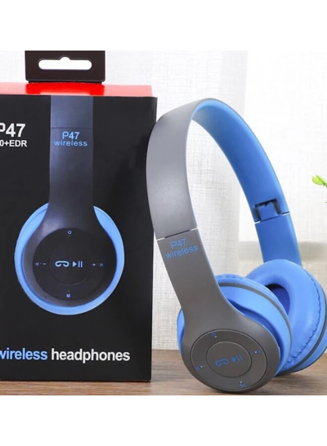 P47 Wireless Bluetooth Headset HD Earphones With FM TF Card Slot Blue - Image 1