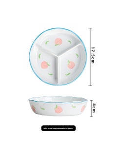 NIBEMINENT Ceramic Divided Deep Bowl with Lid Sealed Microwave Safe Compartment Snack Bento Box7-inch three-compartment bowl of peaches 7-inch three-compartment bowl of peaches 