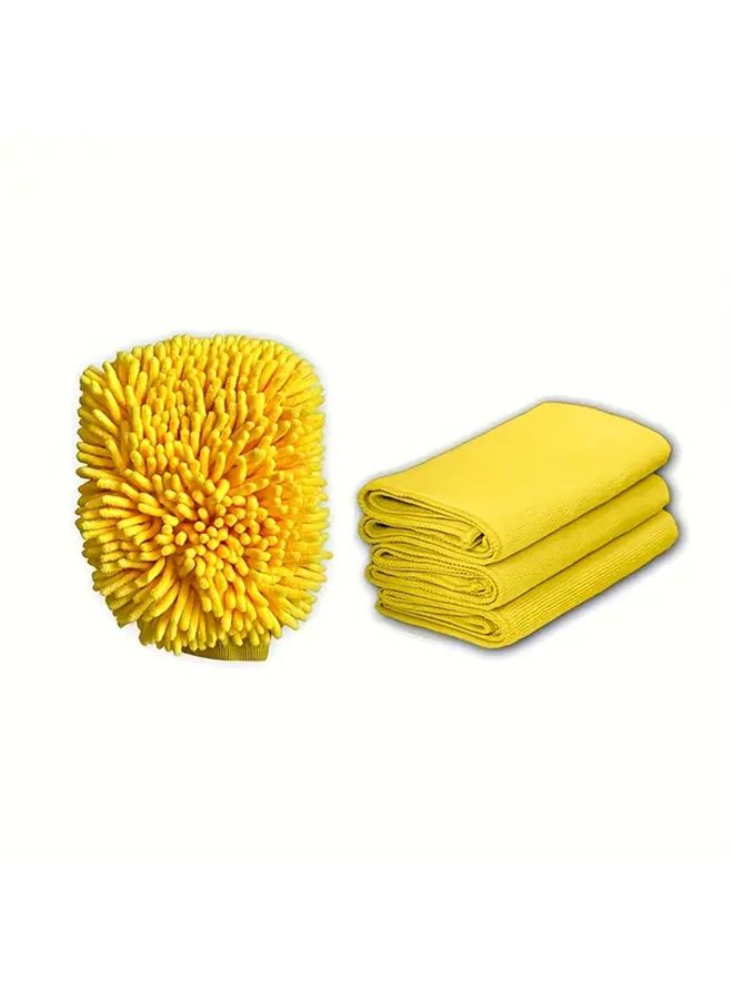 Yellow Microfiber Cleaning Gloves 4PCS Multi Purpose for Car Interior Exterior and Kitchen - Image 4