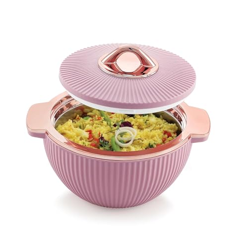 Liza Froyo Stainless Steel Insulated Casserole with Lid 740ml | Round PU Insulated Inner Steel Casserole | Metalizing Knob & Confident Grip Handle | BPA Free Hot Pot for Roti Dal Rice | Pink - Image 2