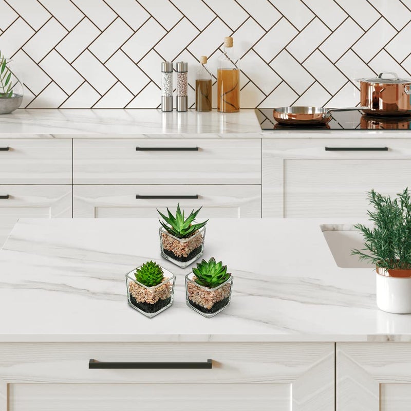 Briful مجموعة بريفول من 3 نباتات عصارية صناعية في أواني زجاجية صغيرة نباتات عصارية مزيفة نباتات صناعية داخلية لتزيين المنزل والمكتب والطاولة والمكتب والرف والغرفة - Image 4