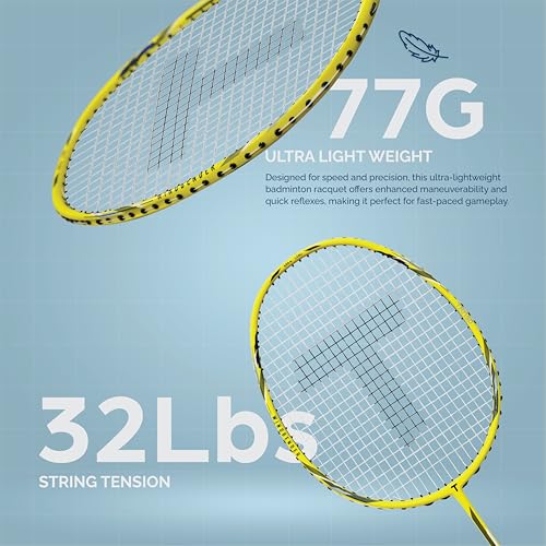 TANSO Windbender Full Graphite Ultra Light Weight Carbon Fibre Strung Badminton Racket (32 Lbs Tension, 680 mm Long, 77 Grams, Strung with Premium Strings and Full Racquet Cover) - Image 2