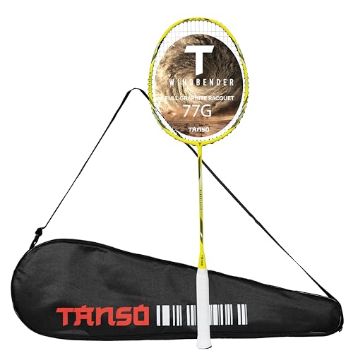 TANSO Windbender Full Graphite Ultra Light Weight Carbon Fibre Strung Badminton Racket (32 Lbs Tension, 680 mm Long, 77 Grams, Strung with Premium Strings and Full Racquet Cover) - Image 1