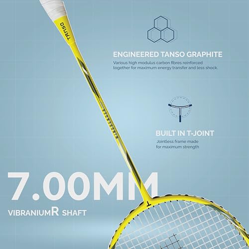 TANSO Windbender Full Graphite Ultra Light Weight Carbon Fibre Strung Badminton Racket (32 Lbs Tension, 680 mm Long, 77 Grams, Strung with Premium Strings and Full Racquet Cover) - Image 4
