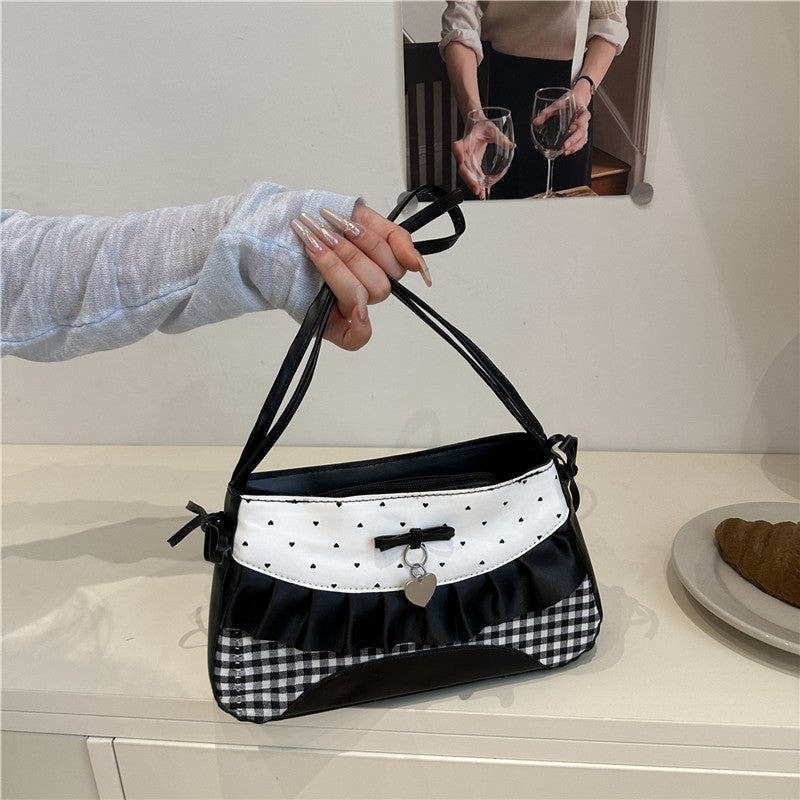 Cute Lace Bow Stitching Armpit Bag New Girl Travel Polka Dot Single Shoulder Crossbody Bag Small - Image 2