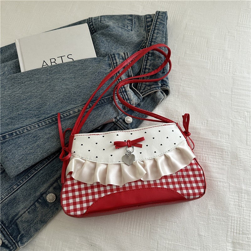 Cute Lace Bow Stitching Armpit Bag New Girl Travel Polka Dot Single Shoulder Crossbody Bag Small - Image 1