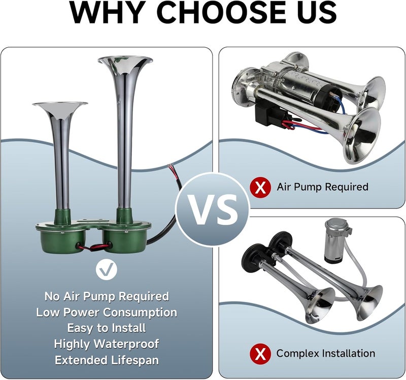 FARBIN 12V Electric Train Horn - Waterproof Dual Horns for Trucks, SUVs, and Motorcycles (Green) - Image 2