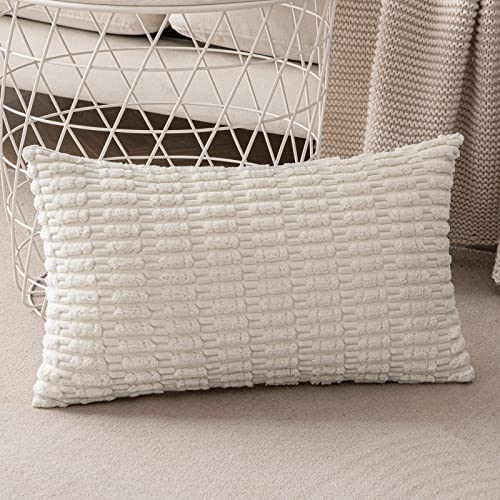 ANRODUO Pack of 2 Cream White Pillow Covers Decorative Throw Pillows 12x20 Inch for Couch Bed Living Room Soft Corduroy Striped Lumbar Cushion Case Boho Throw Pillows Neutral Room Fall Room Decor - Image 4