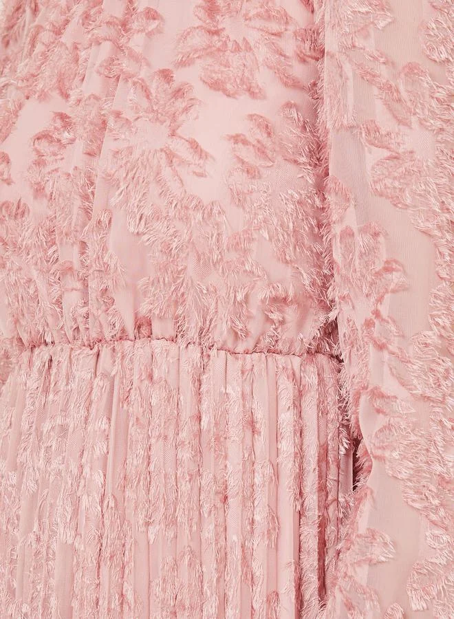 Styli Tassel Texture Pleated Detail A-Line Midi Dress