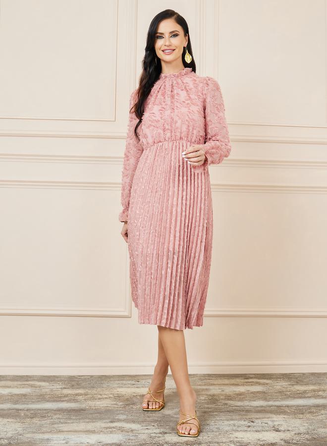 Styli Tassel Texture Pleated Detail A-Line Midi Dress  - Image 1