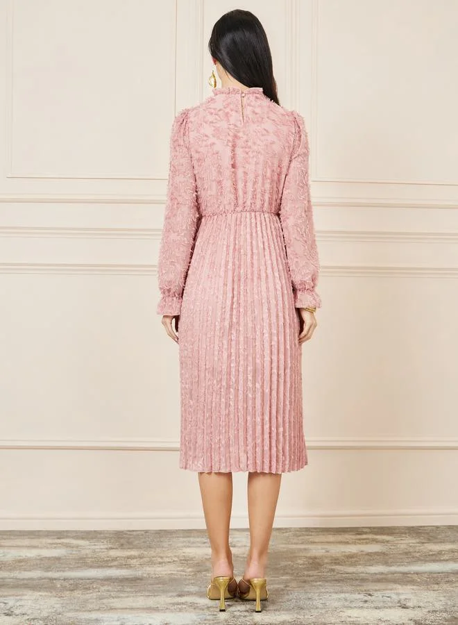 Styli Tassel Texture Pleated Detail A-Line Midi Dress