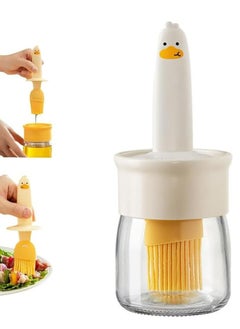 Oasisgalore Glass Oil Dispenser with Silicone Brush – Ideal for Cooking, Baking, BBQ, Pancakes, and Air Fryer (White).  - Image 1