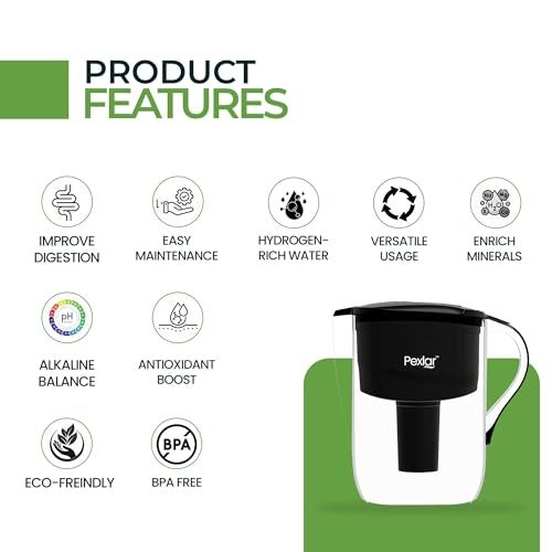 Pexlar Alkaline Water Filter Jug 4L | Alkaline Water Generator with Antioxidant & Antibacterial Technology | pH 8–8.5 Ionizer | Mineralized Drinking Water | BPA Free (Black) - Image 2