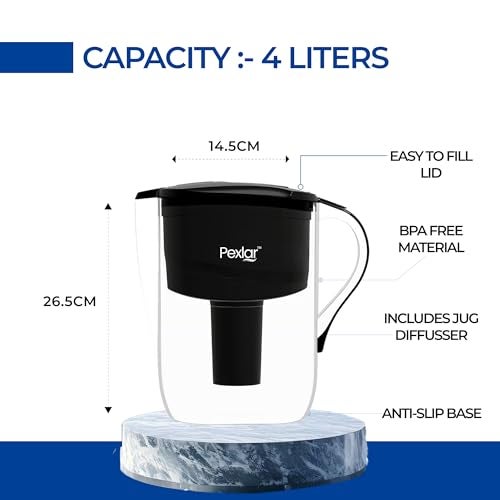Pexlar Alkaline Water Filter Jug 4L | Alkaline Water Generator with Antioxidant & Antibacterial Technology | pH 8–8.5 Ionizer | Mineralized Drinking Water | BPA Free (Black) - Image 5