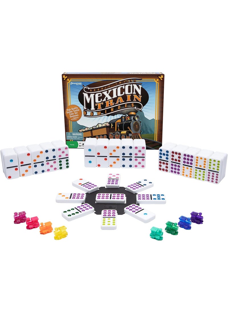 Pressman Mexican Train Dominoes  Beautiful Color Dot Double 12 Dominoes Set  Includes Train Markers and Hub by Pressman Multi Color 5  - Image 1