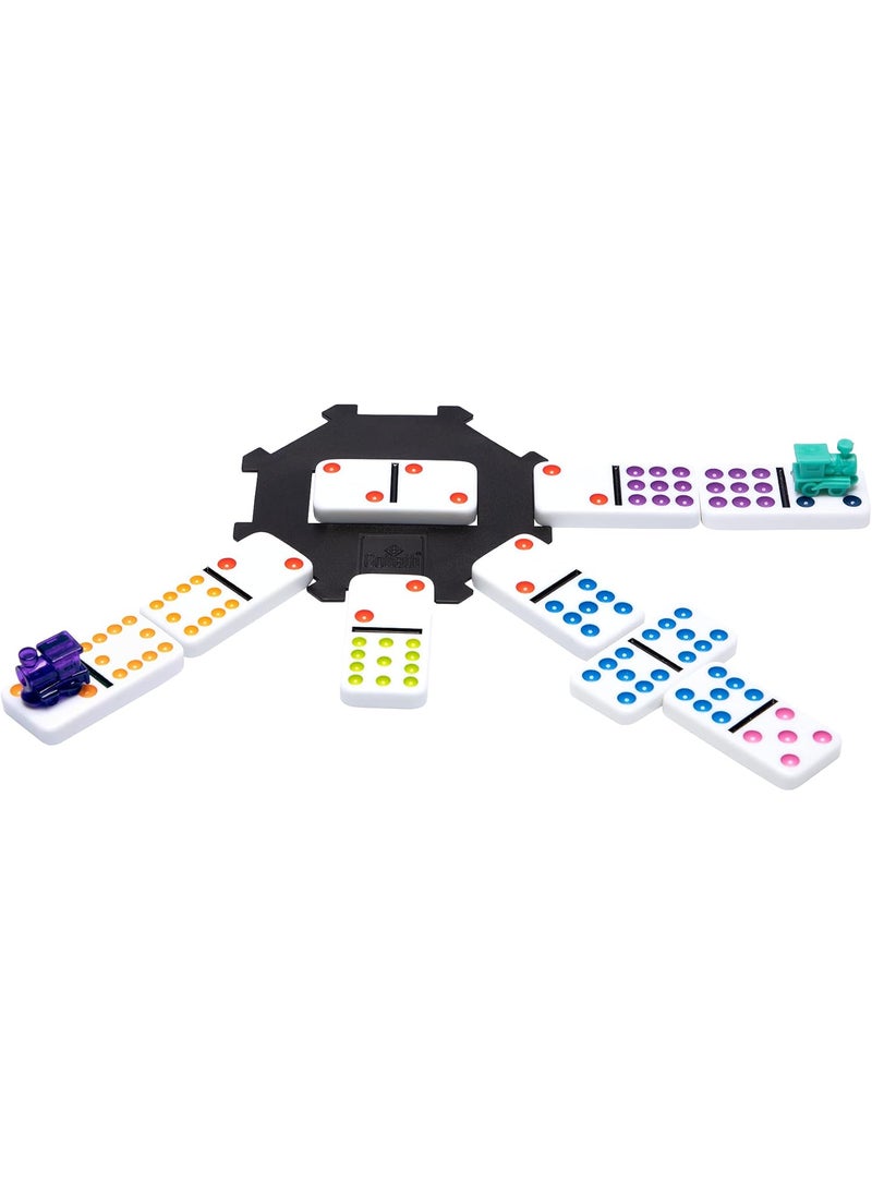 Pressman Mexican Train Dominoes  Beautiful Color Dot Double 12 Dominoes Set  Includes Train Markers and Hub by Pressman Multi Color 5  - Image 2