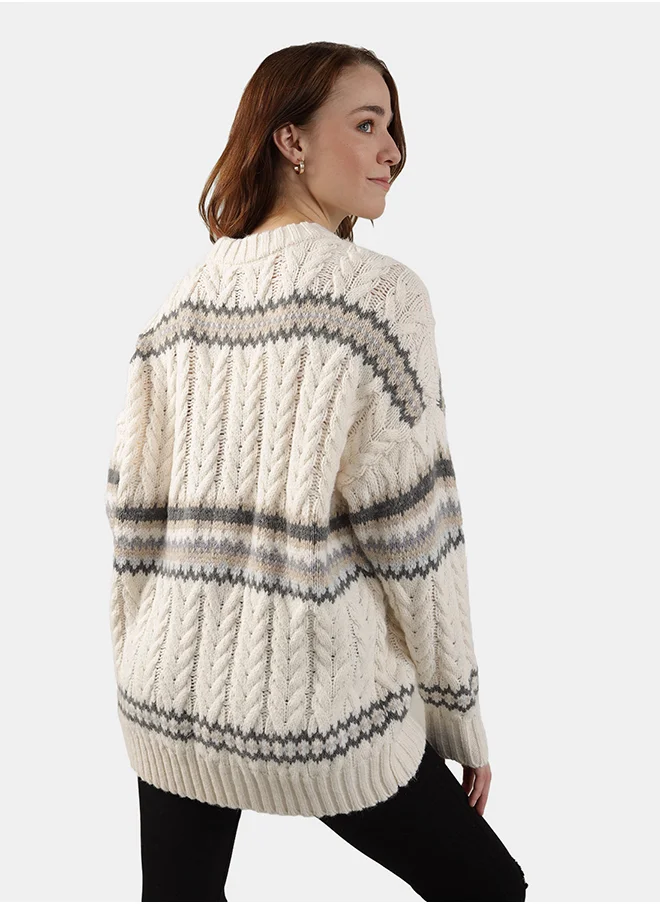 American Eagle AE Cable-Knit Fair Isle Sweater