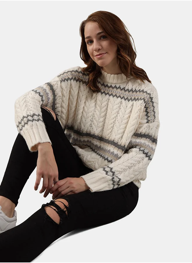 American Eagle AE Cable-Knit Fair Isle Sweater