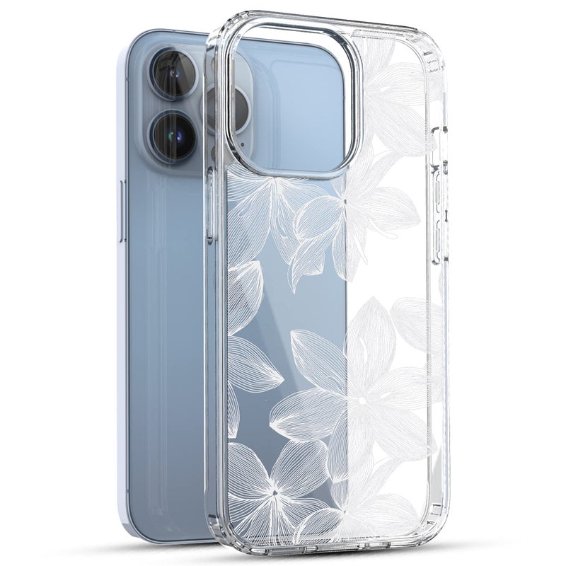 RANZ Compatible with iPhone 13 Pro Max Case, Anti-Scratch Shockproof Series Clear Hard PC+ TPU Bumper Protective Cover Case for iPhone 13 Pro Max (6.7") - White Flower - Image 3